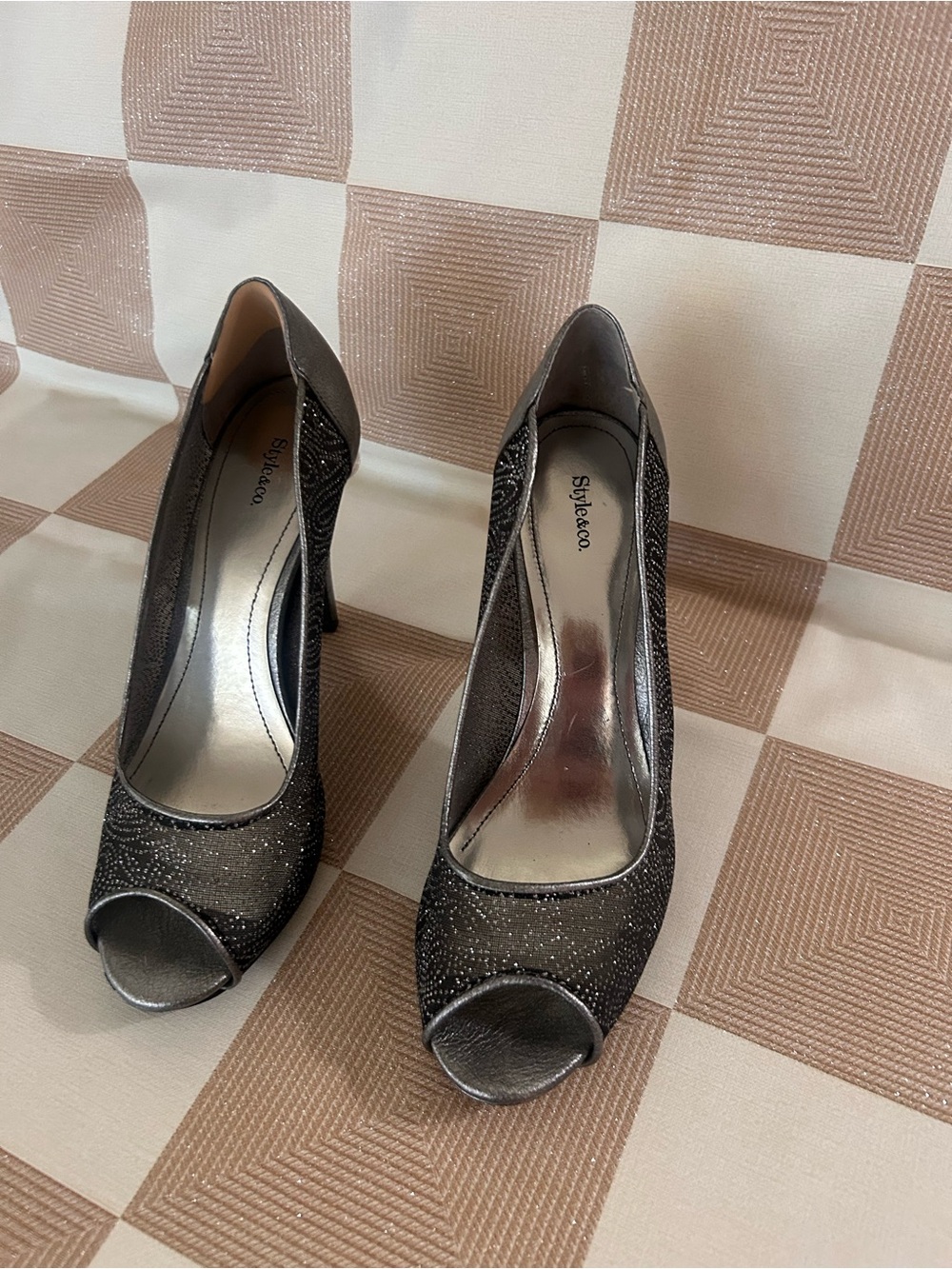 Style & Co. Women's Glitter Peep-Toe Pumps in Black
